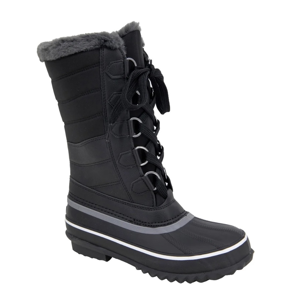 New JBU Sabine Ladies Water Resistant Winter Boot Black Lace Up Faux Fur Lace Up - Picture 1 of 7